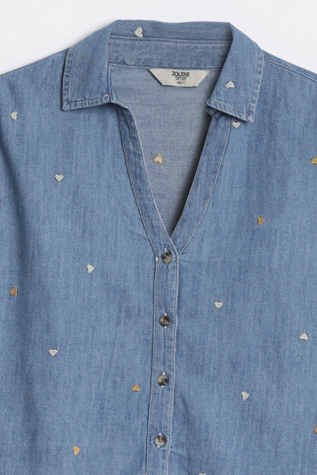 Heart of Gold Denim Top with Embroidery