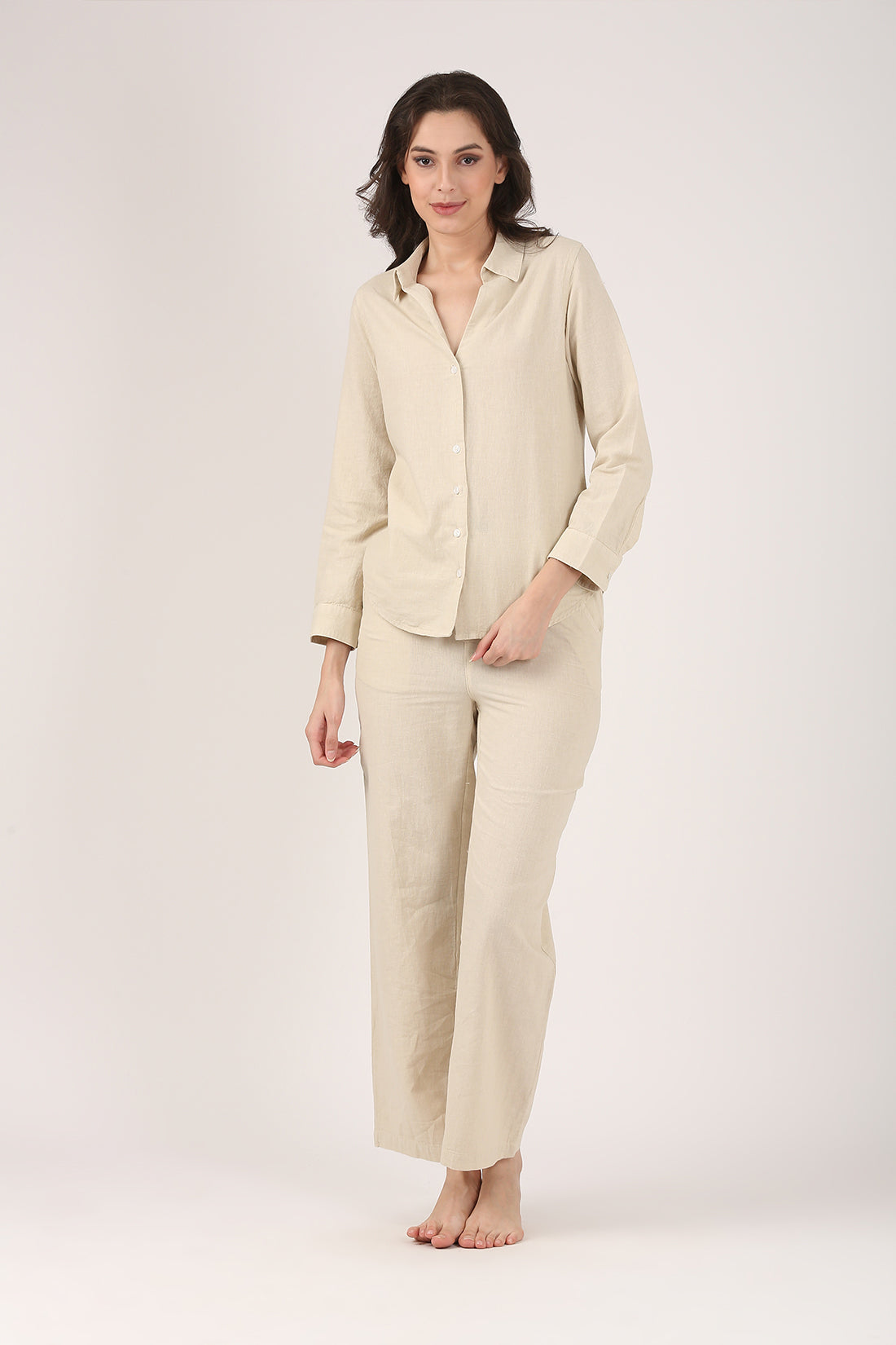 Linen Wide Leg Pants - Beige