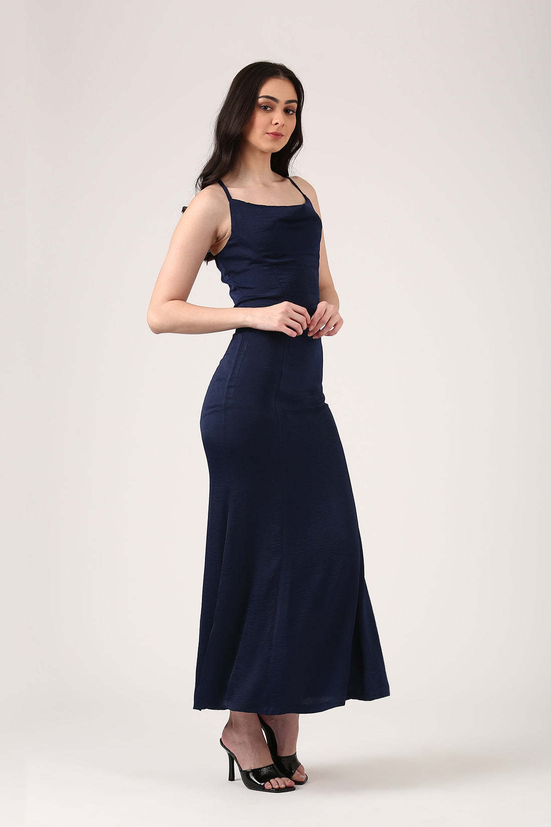 Midnight Blue Satin Dress – Jolene