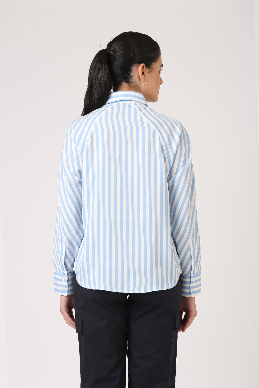 Paneled Blue Striped Shirt