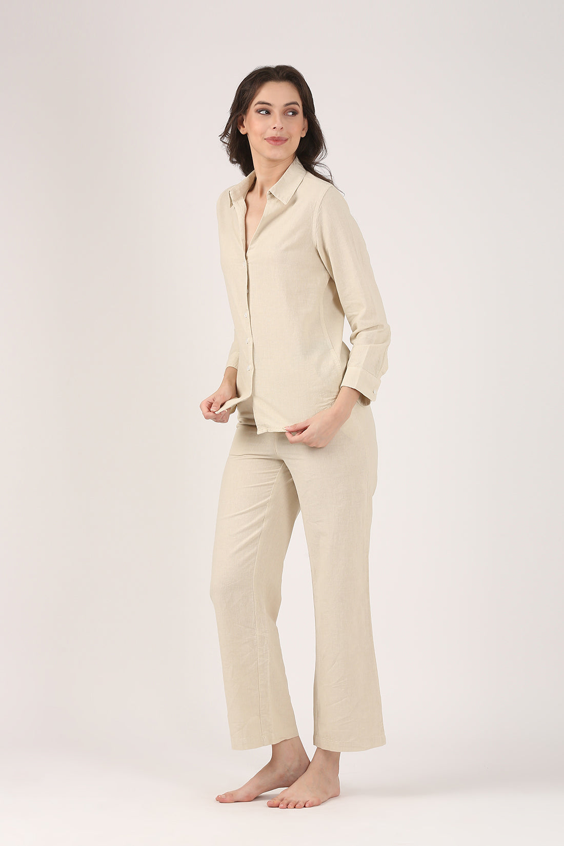Linen Wide Leg Pants - Beige