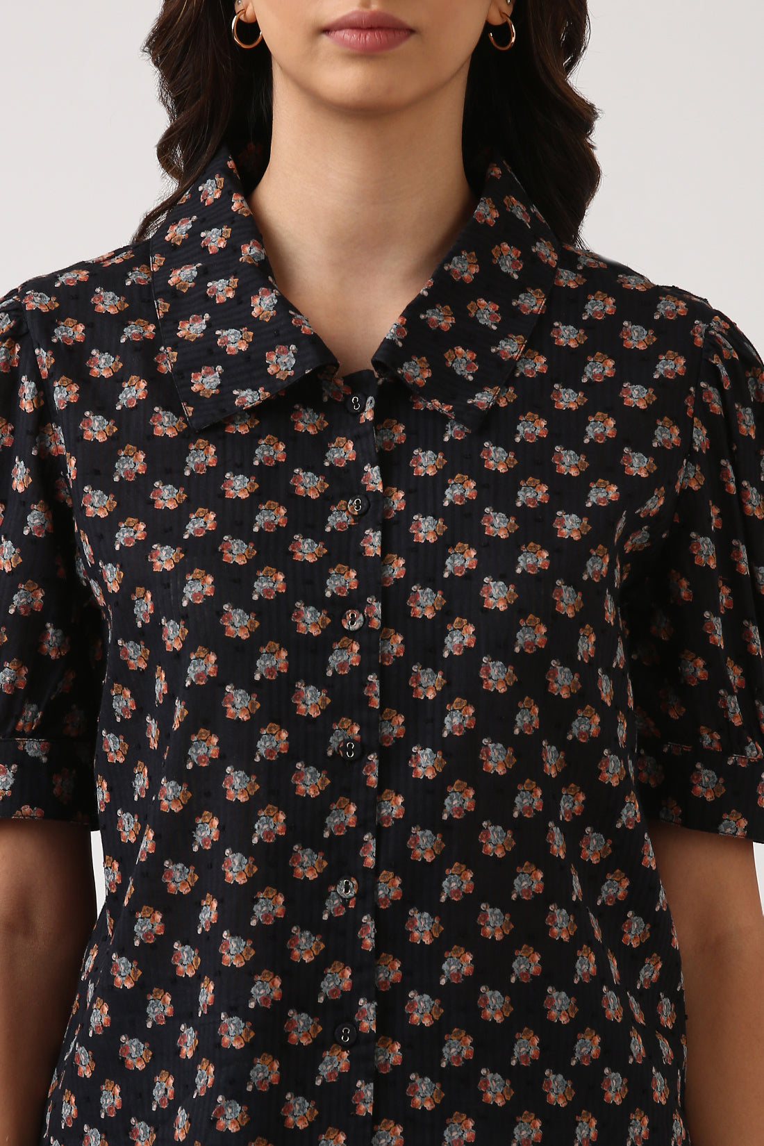 Black Floral Button Down Top