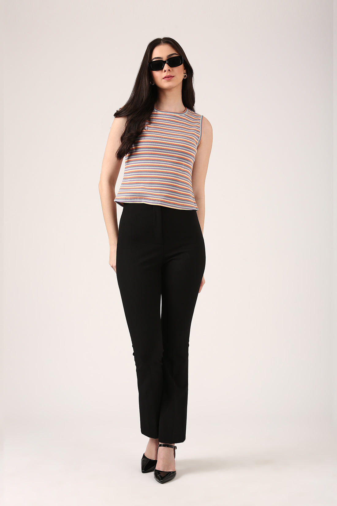 Cotton Multi-Stripe Ribbed Tank Top – Sleeveless Fitted Style