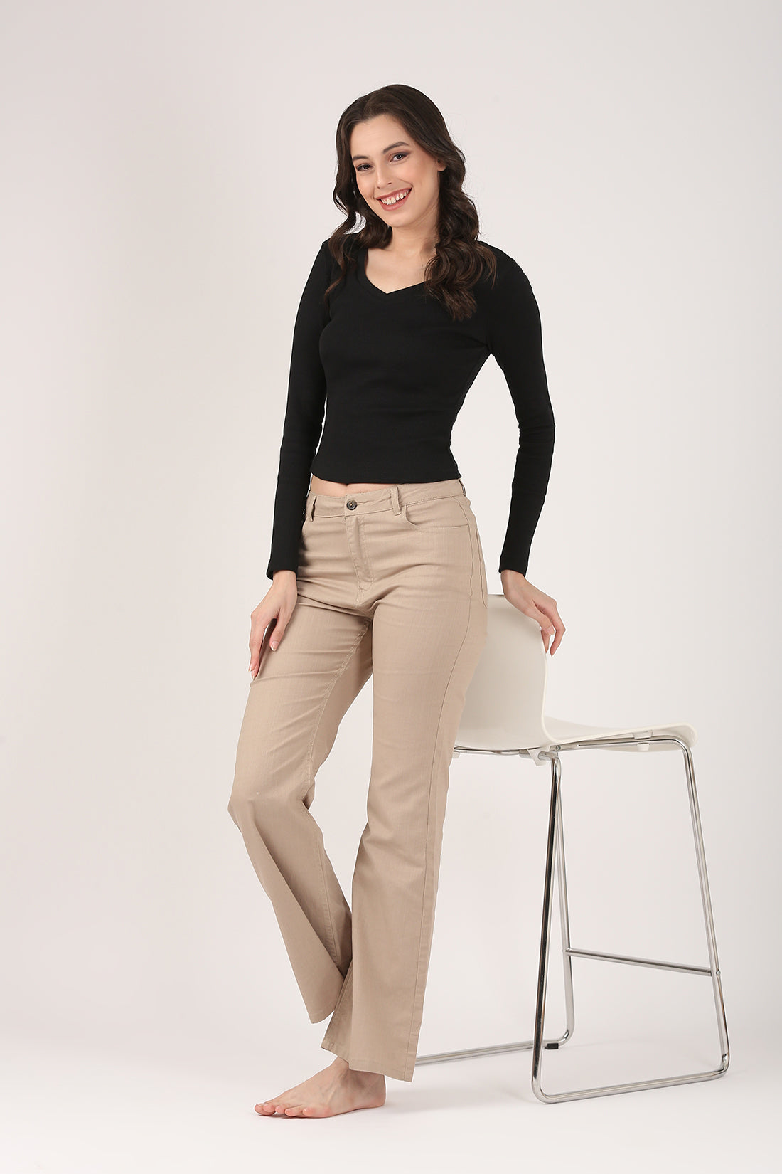 Soft Cotton Rib Sweetheart Neck Black Top