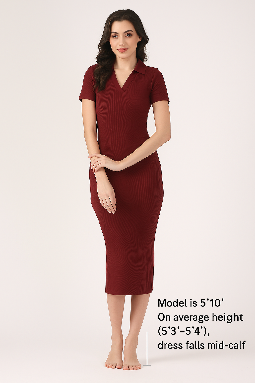 Soft Cotton Rib Contouring Wine Bodycon Dress