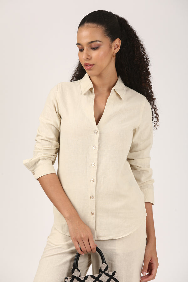 Linen Classic Fit Shirt - Beige