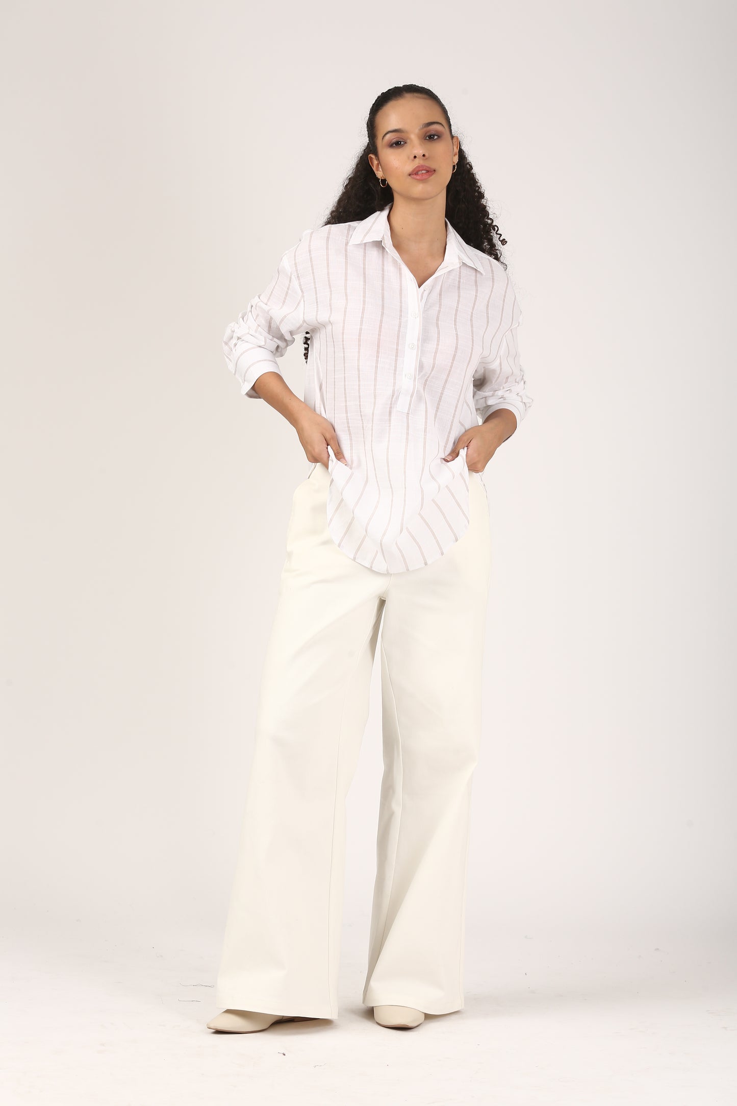Ivory Sand Stripe Cotton Popover Shirt