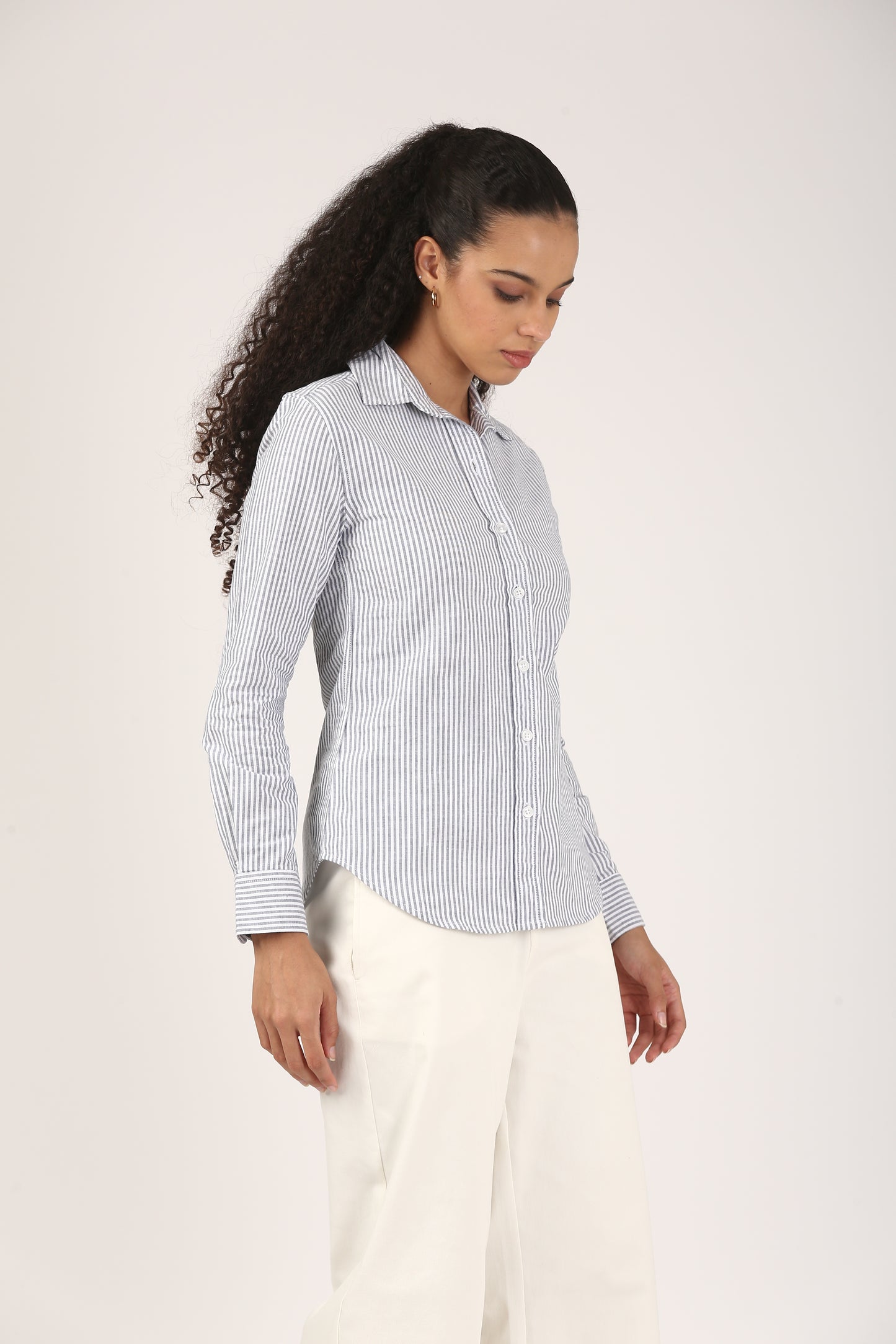 90s Ash Grey Fitted Stripe Shirt