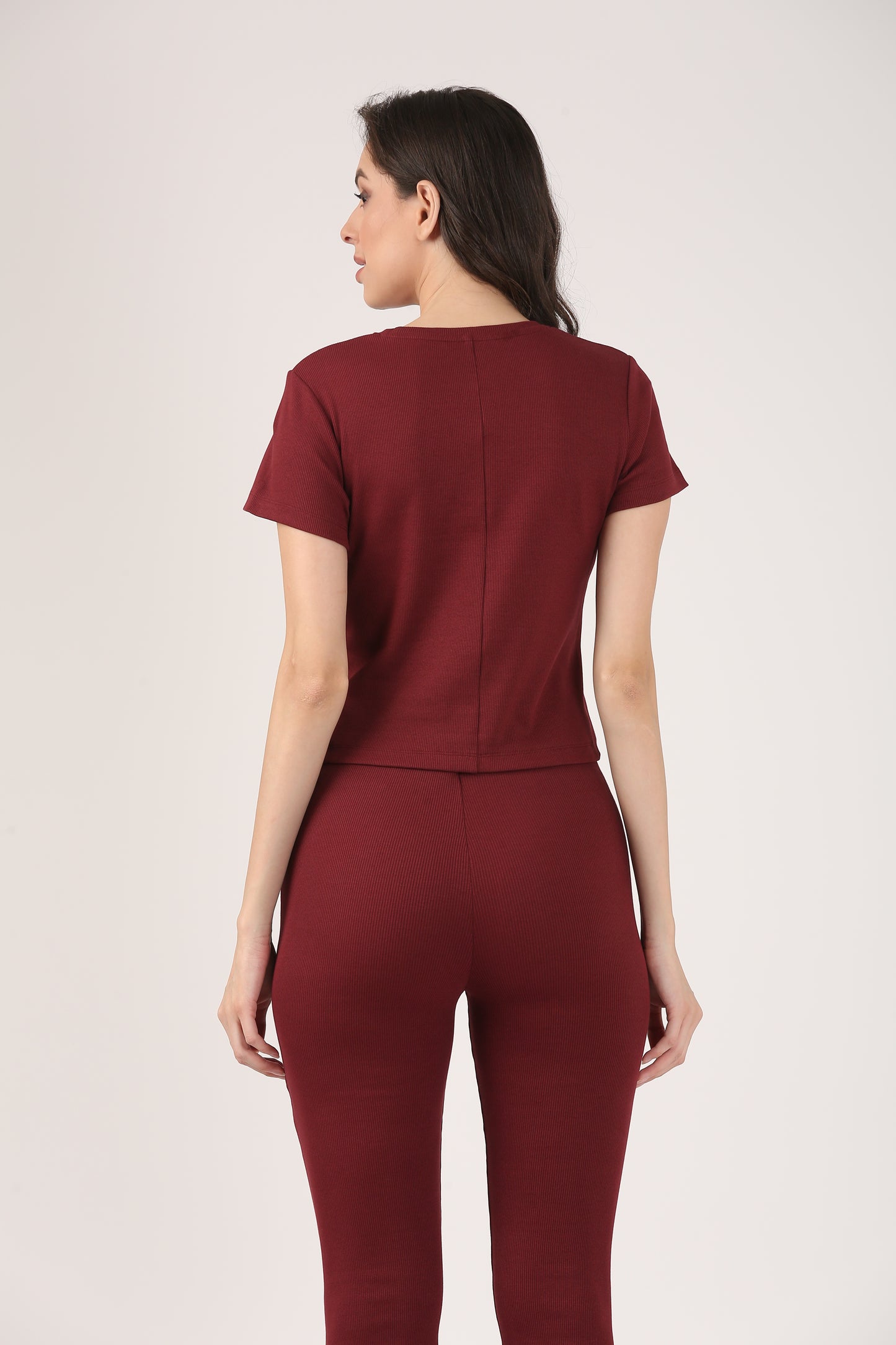 Soft Cotton Rib Short Sleeve Wine Top