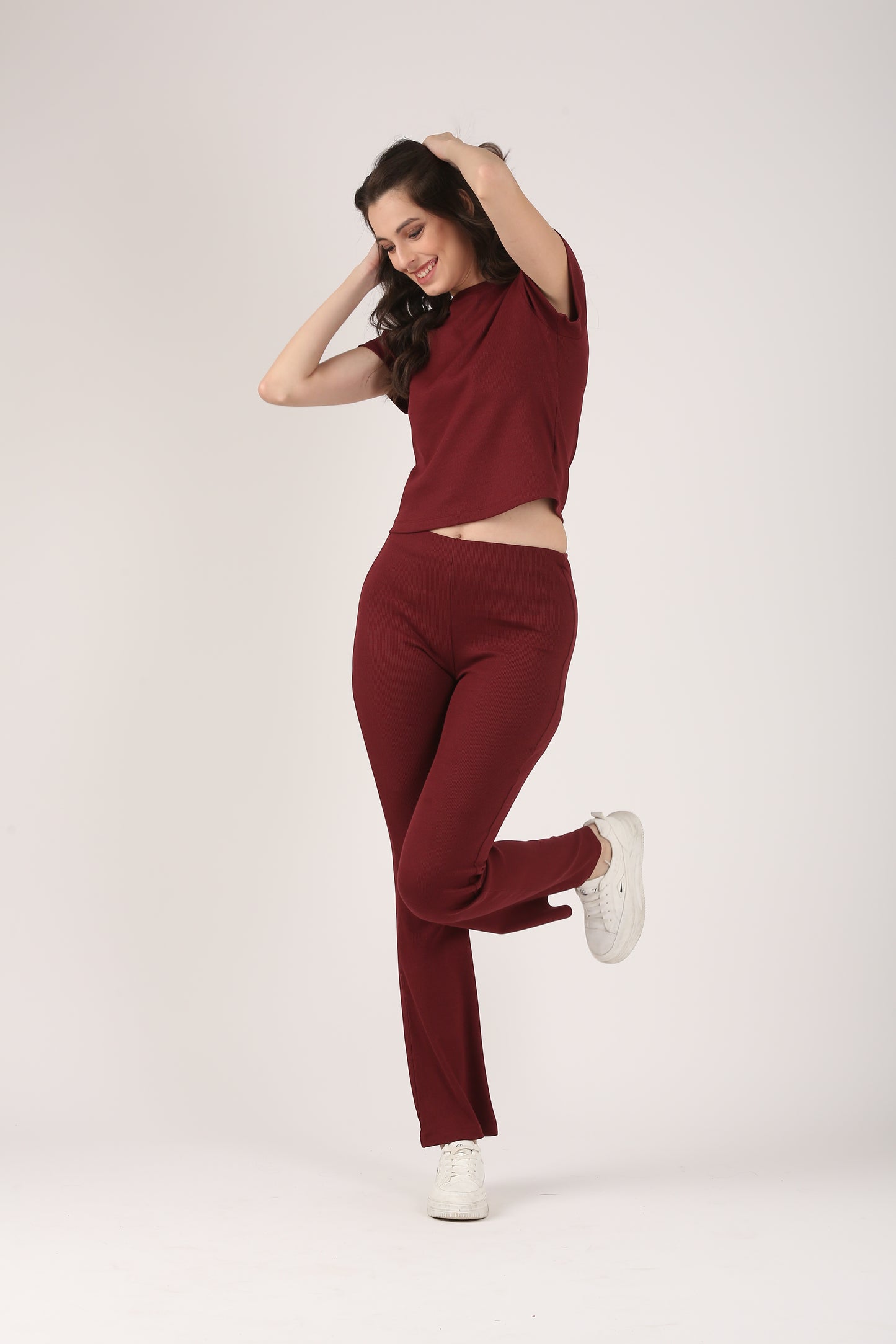 Soft Cotton Rib Wine Flare Pants