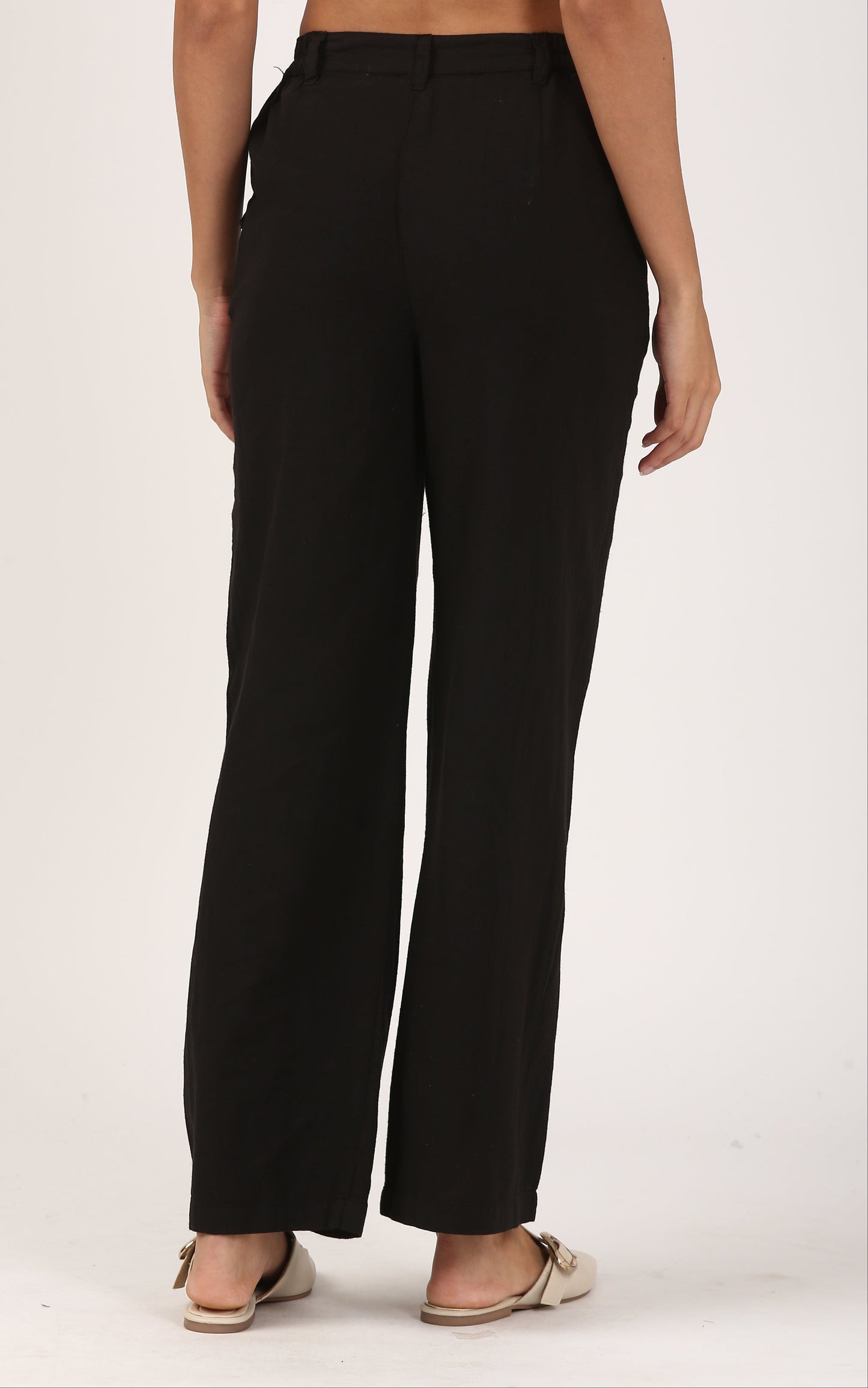 Black linen wide leg pant