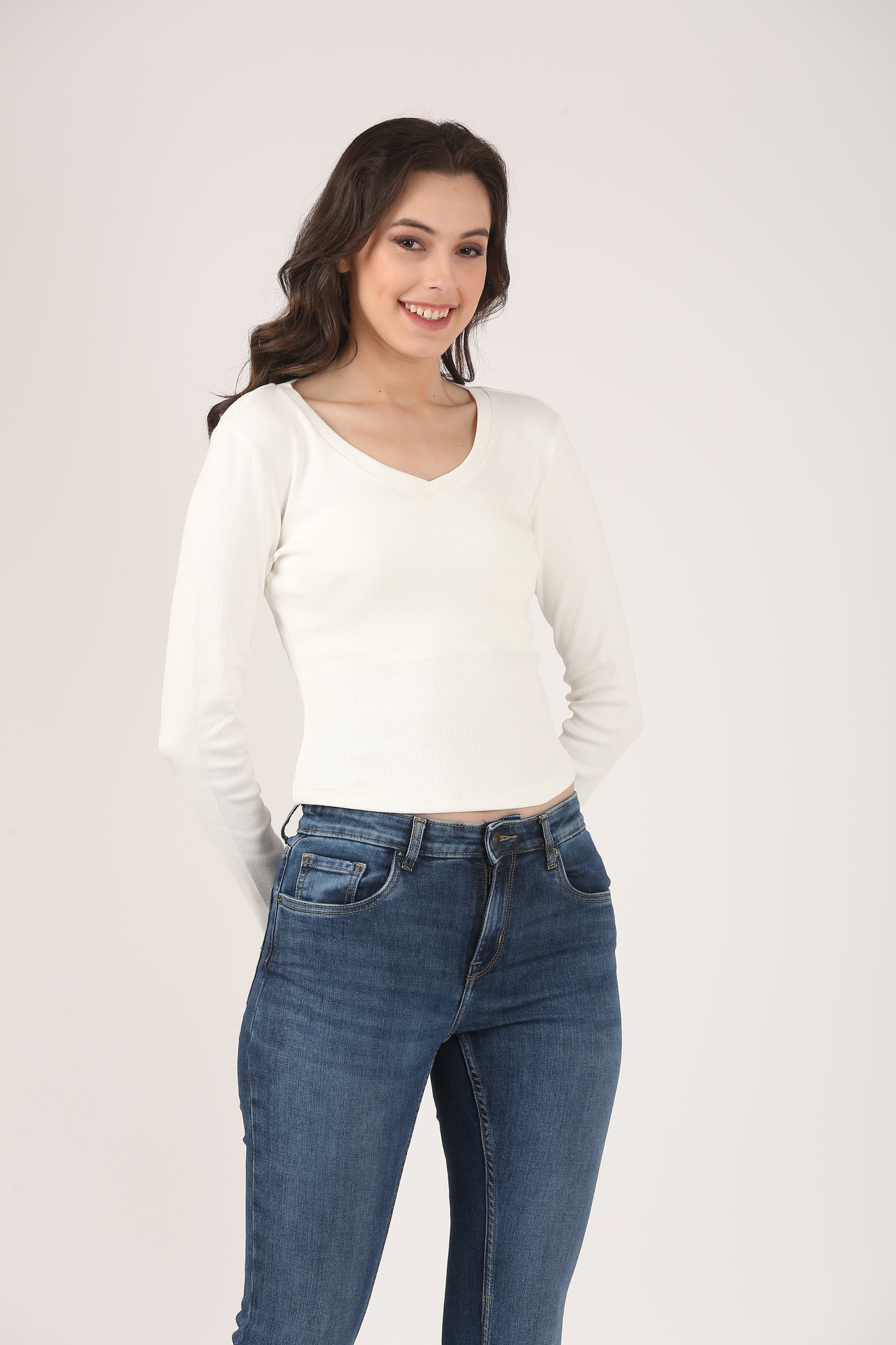 Soft Cotton Rib Sweetheart Neck Cream Top