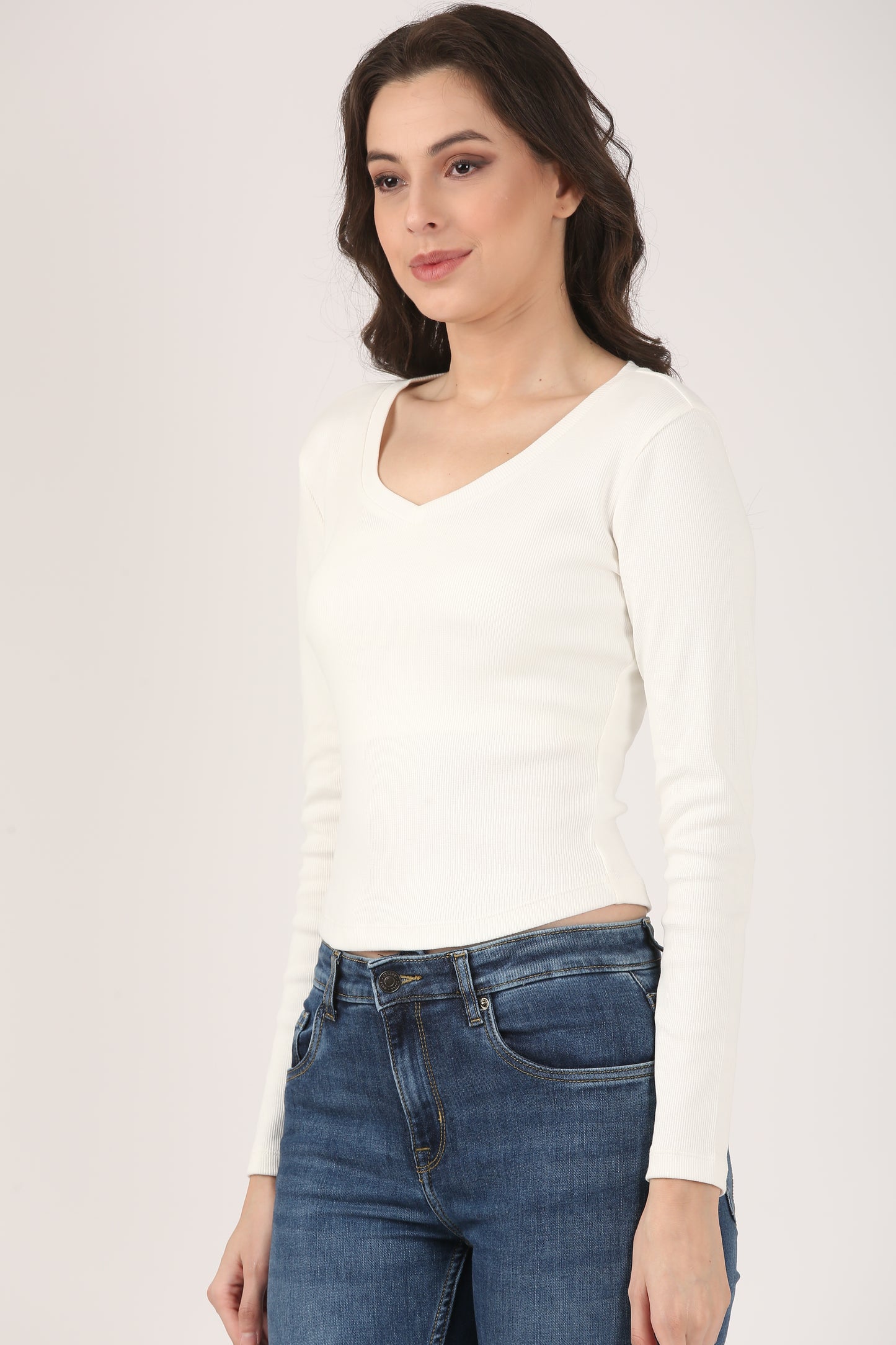 Soft Cotton Rib Sweetheart Neck Cream Top