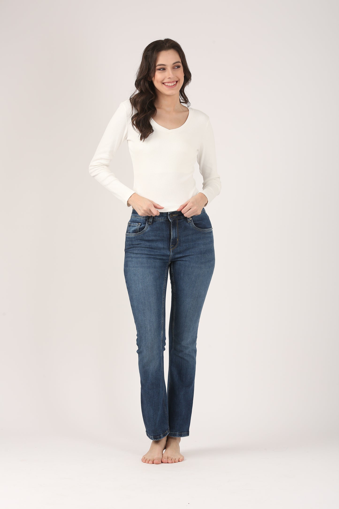 Soft Cotton Rib Sweetheart Neck Cream Top