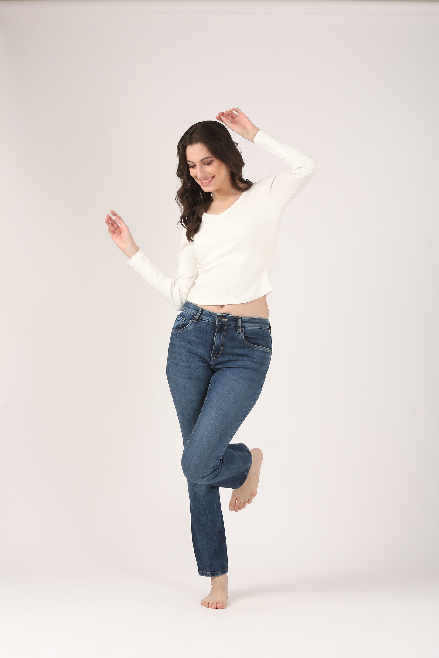 Soft Cotton Rib Sweetheart Neck Cream Top