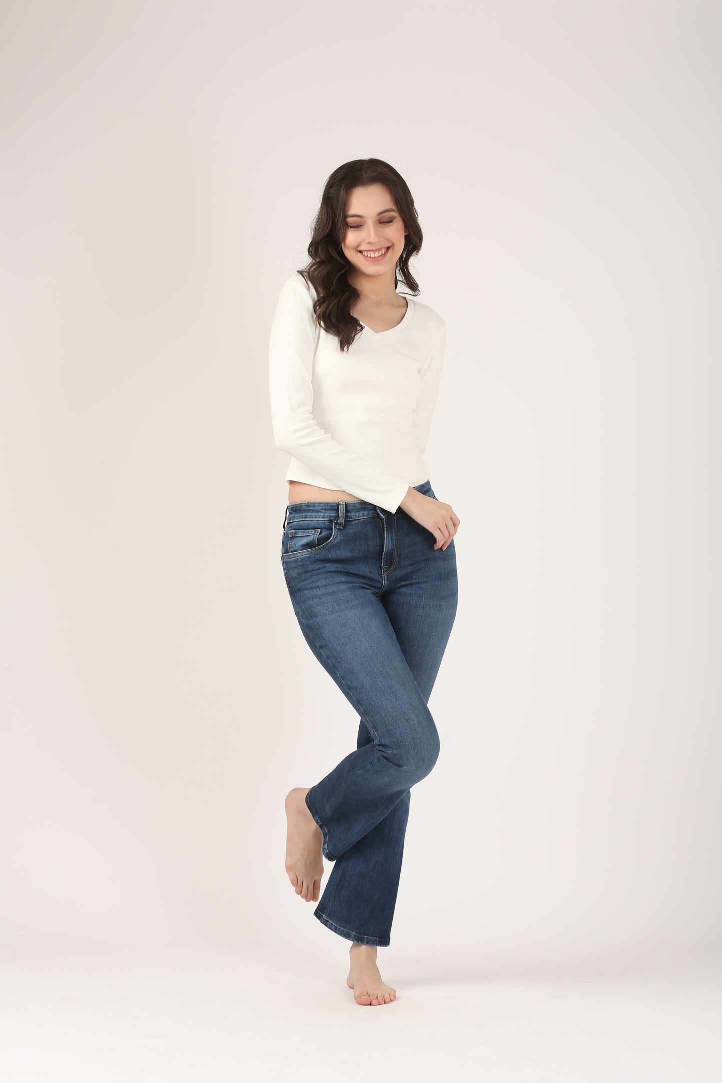 Soft Cotton Rib Sweetheart Neck Cream Top