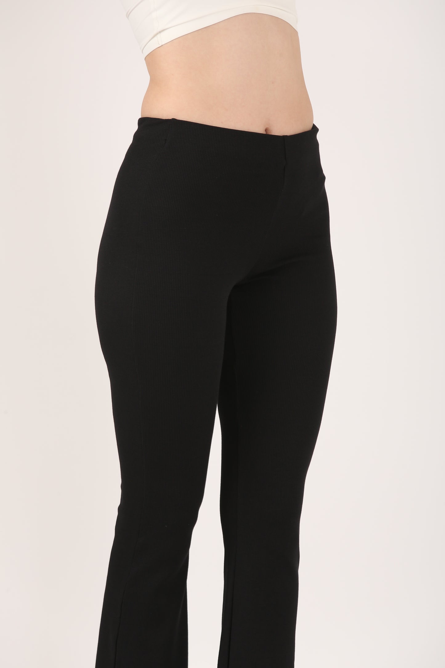 Soft Cotton Rib Black Flare Pants