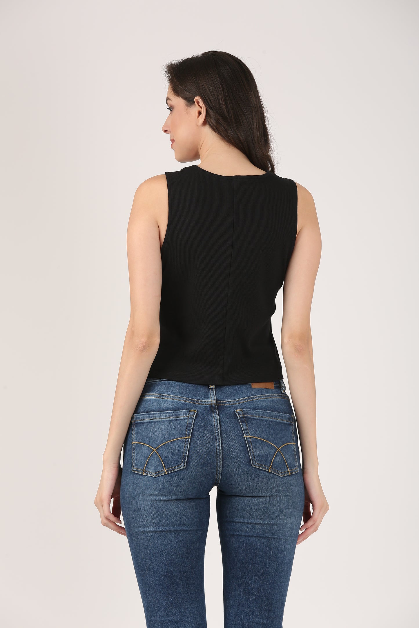 Soft Cotton Rib Sleeveless Black Top