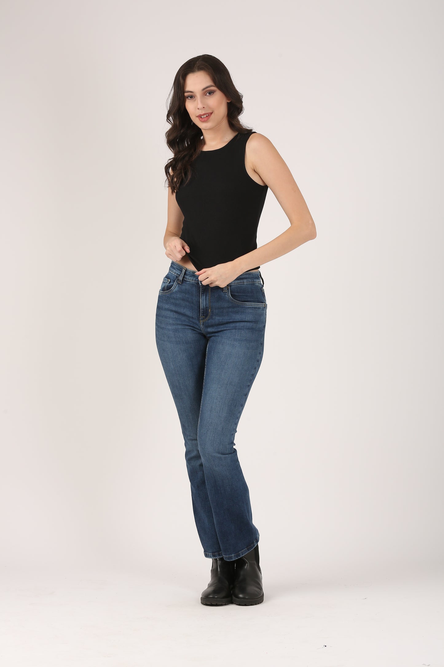 Soft Cotton Rib Sleeveless Black Top