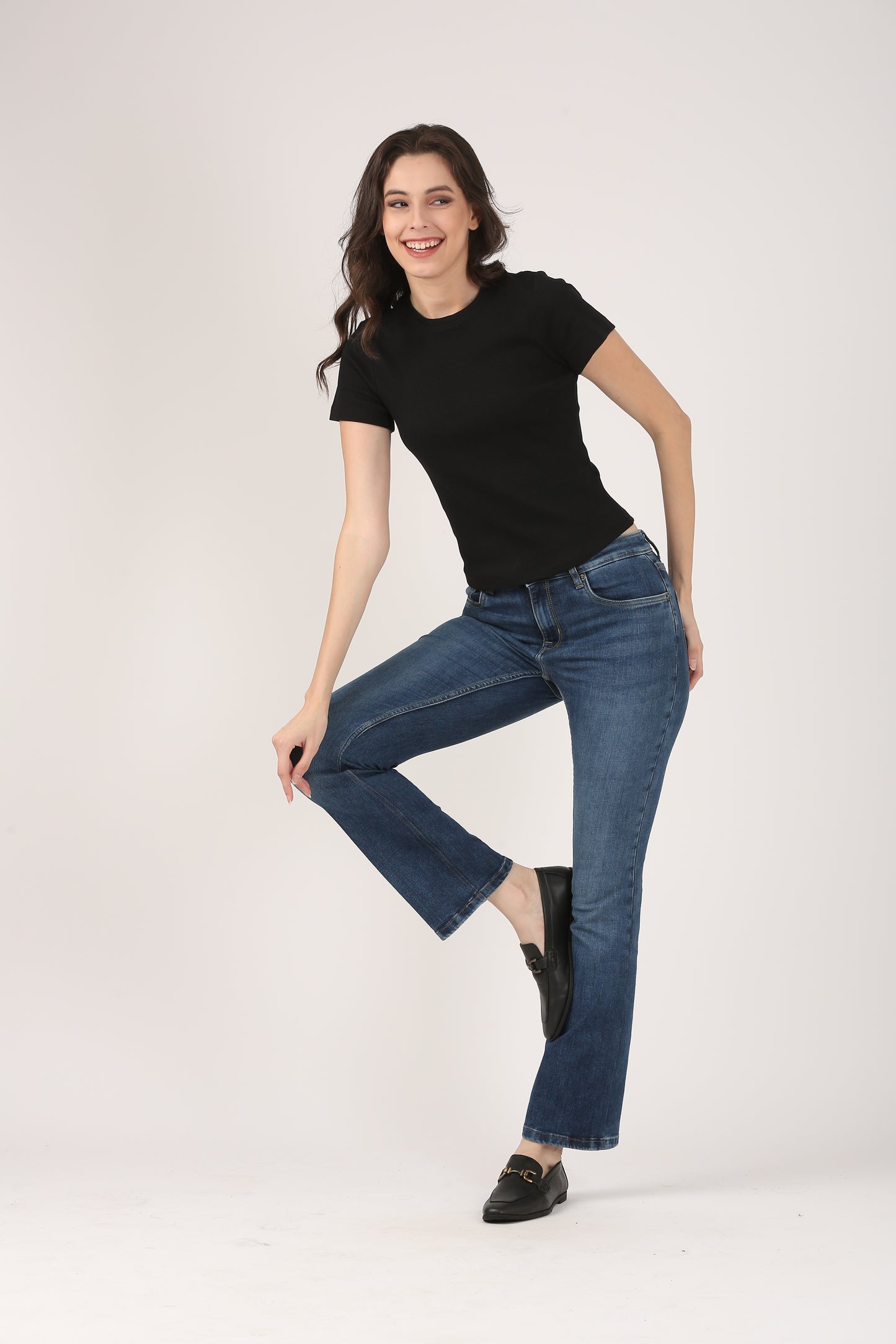 Soft Cotton Rib Short Sleeve Black Top