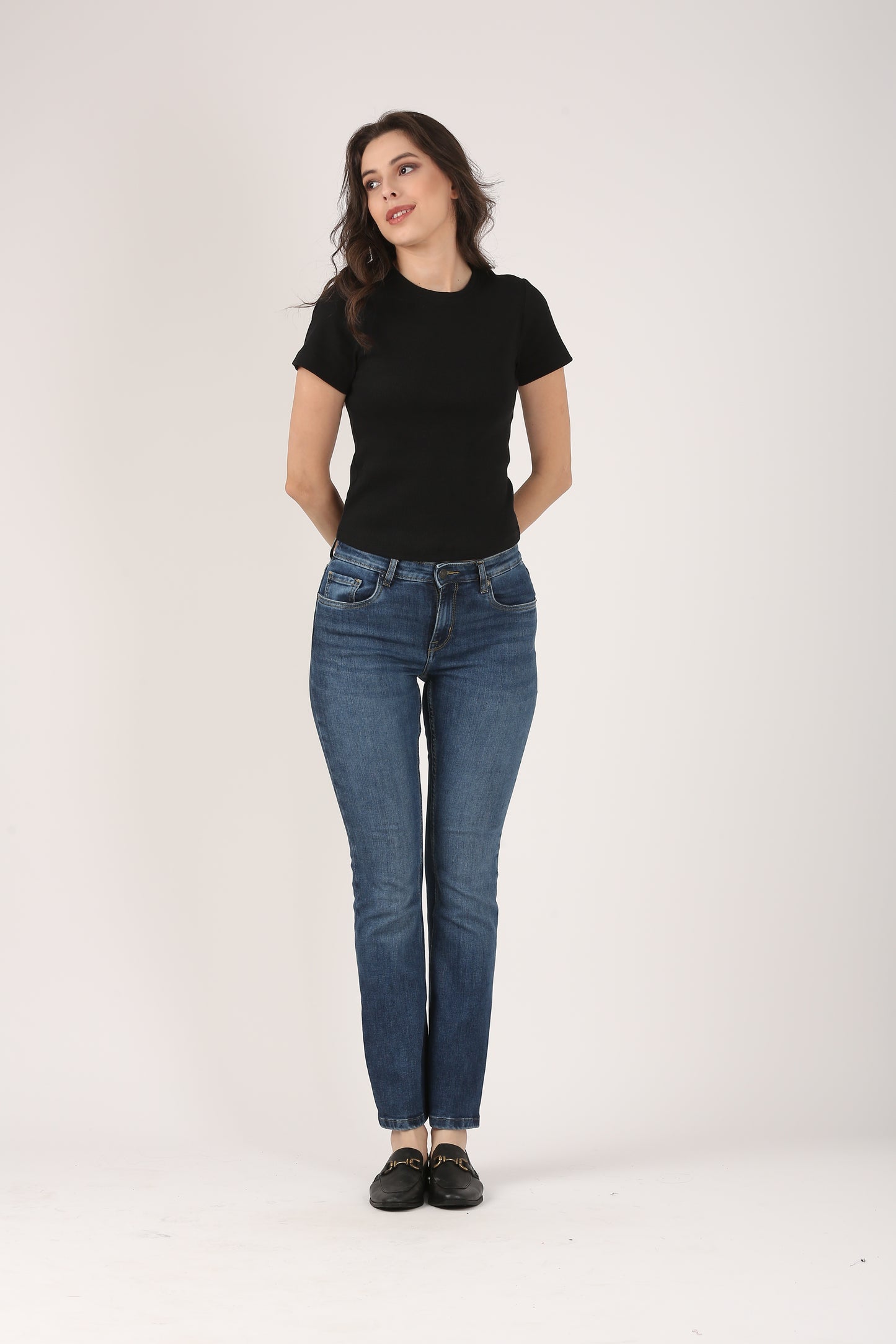 Soft Cotton Rib Short Sleeve Black Top