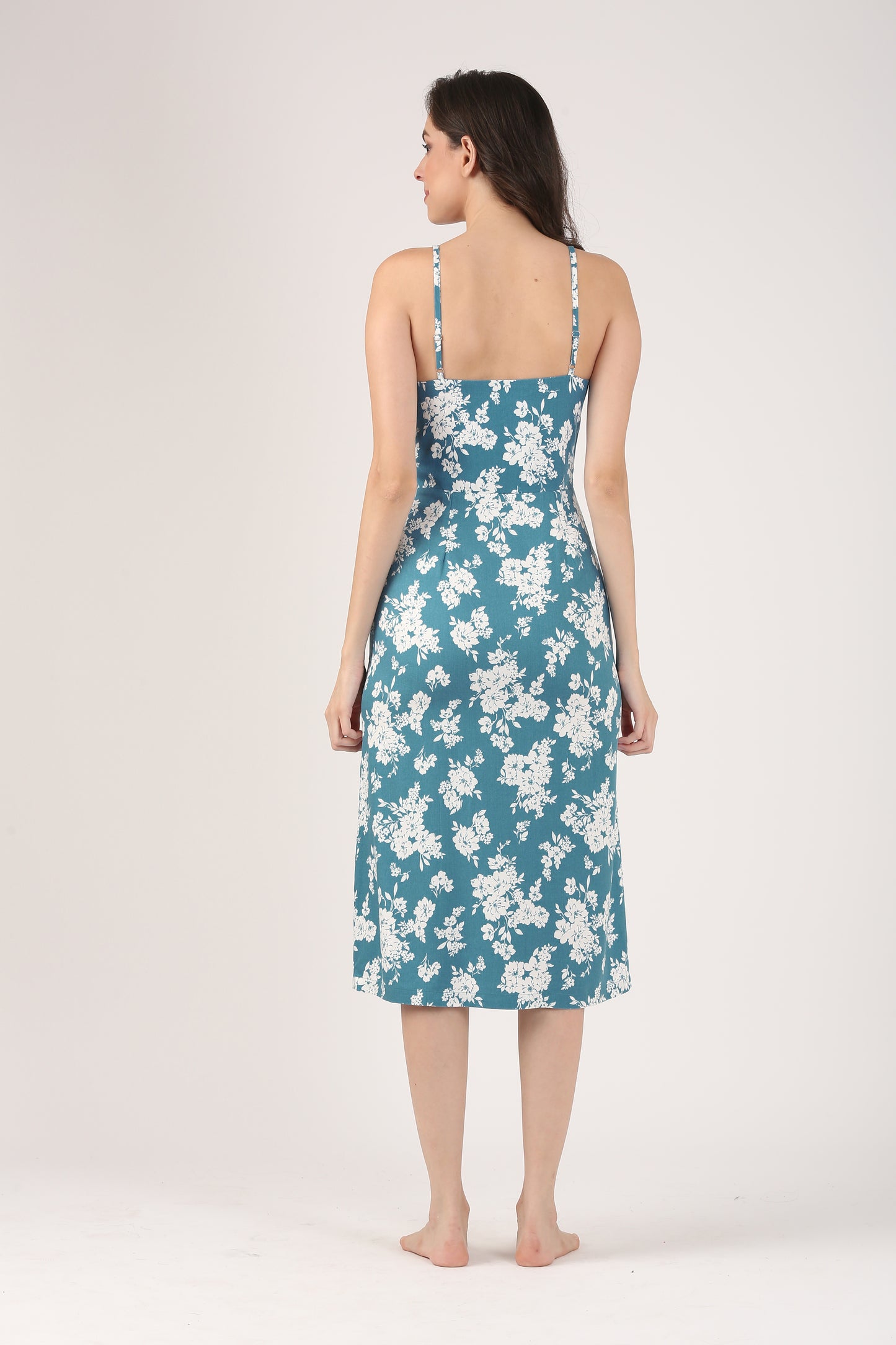Teal Floral Strappy Dress with Slit – Summer Party Edit