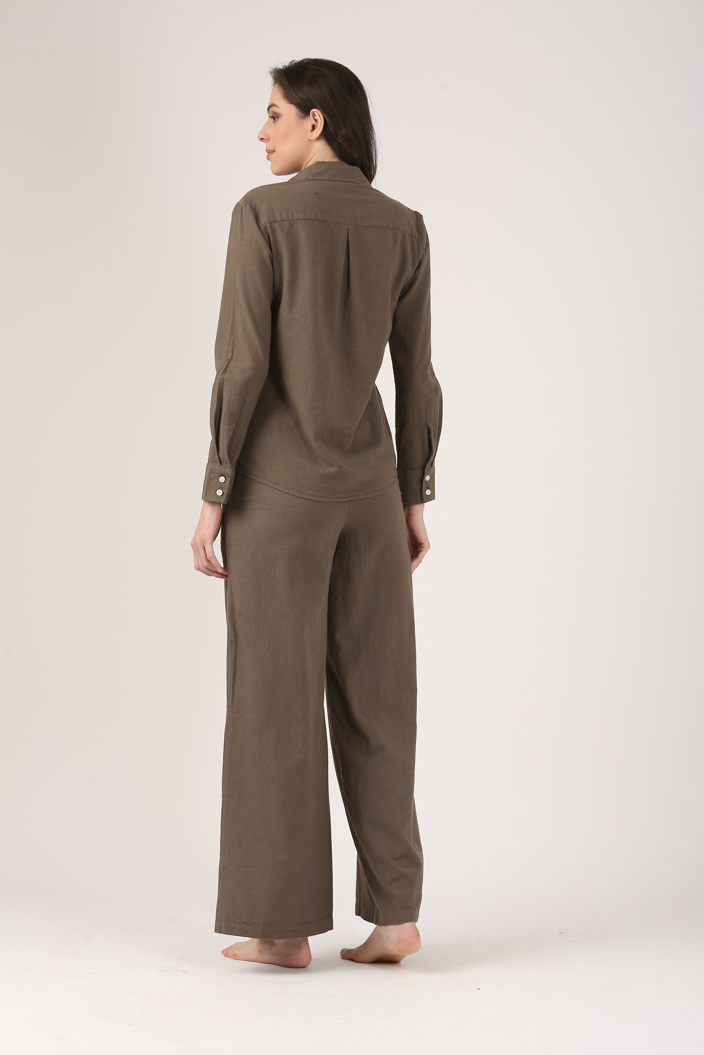 Olive Linen Lapel Shirt