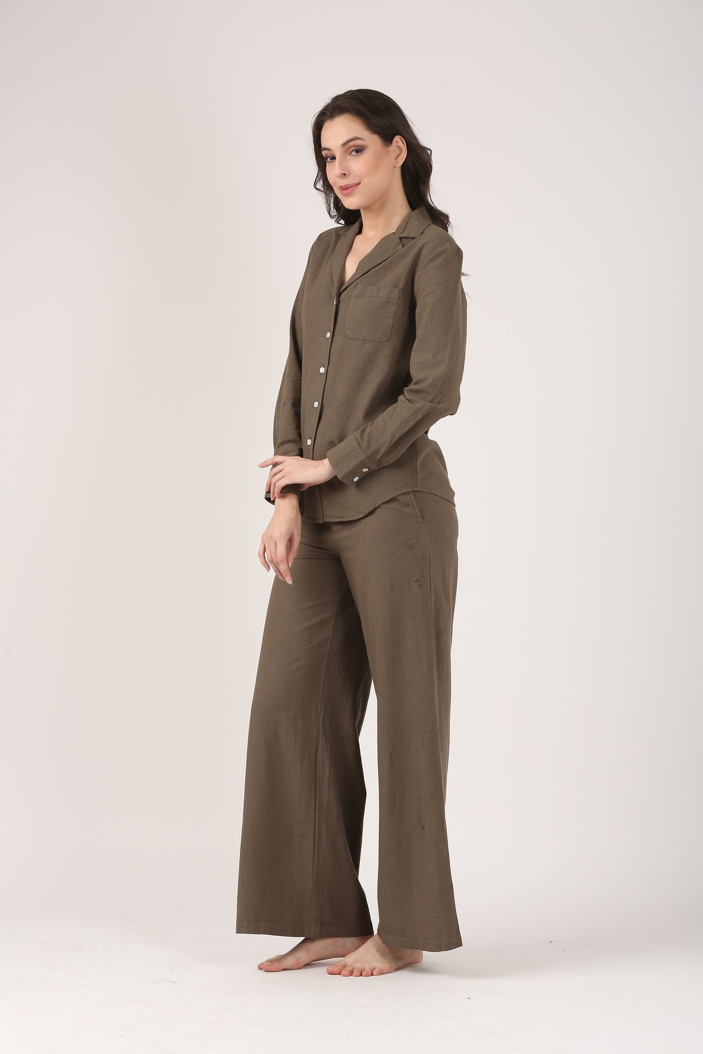 Linen Flare Pant - Olive