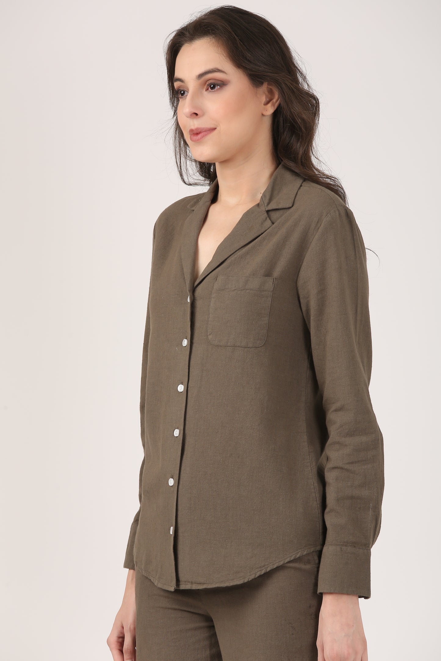 Olive Linen Lapel Shirt