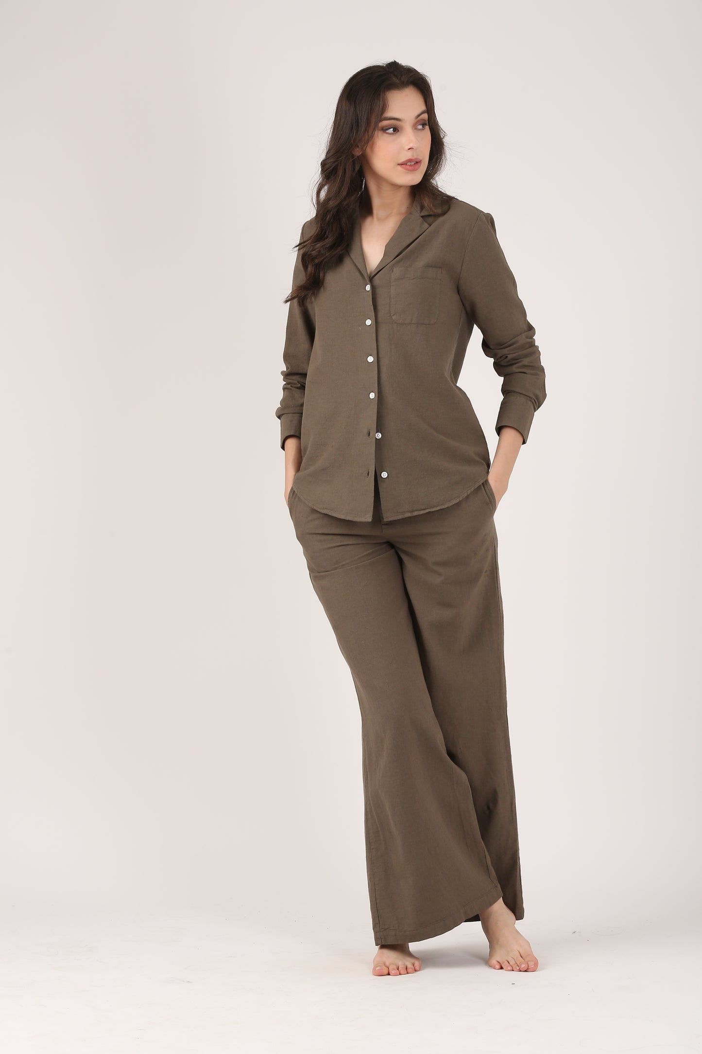 Olive Linen Lapel Shirt