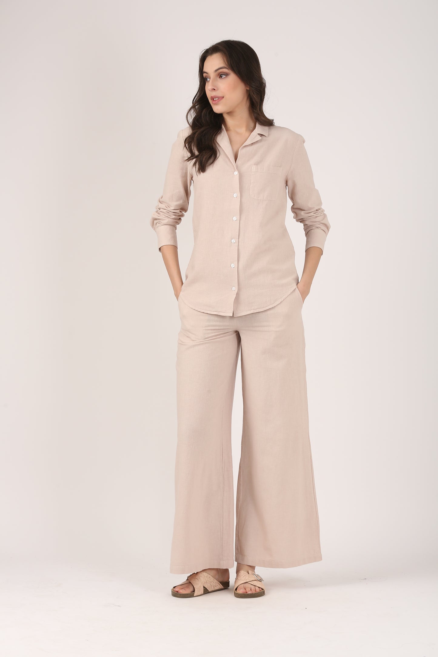 Linen Flare Pant - Dusty Pink