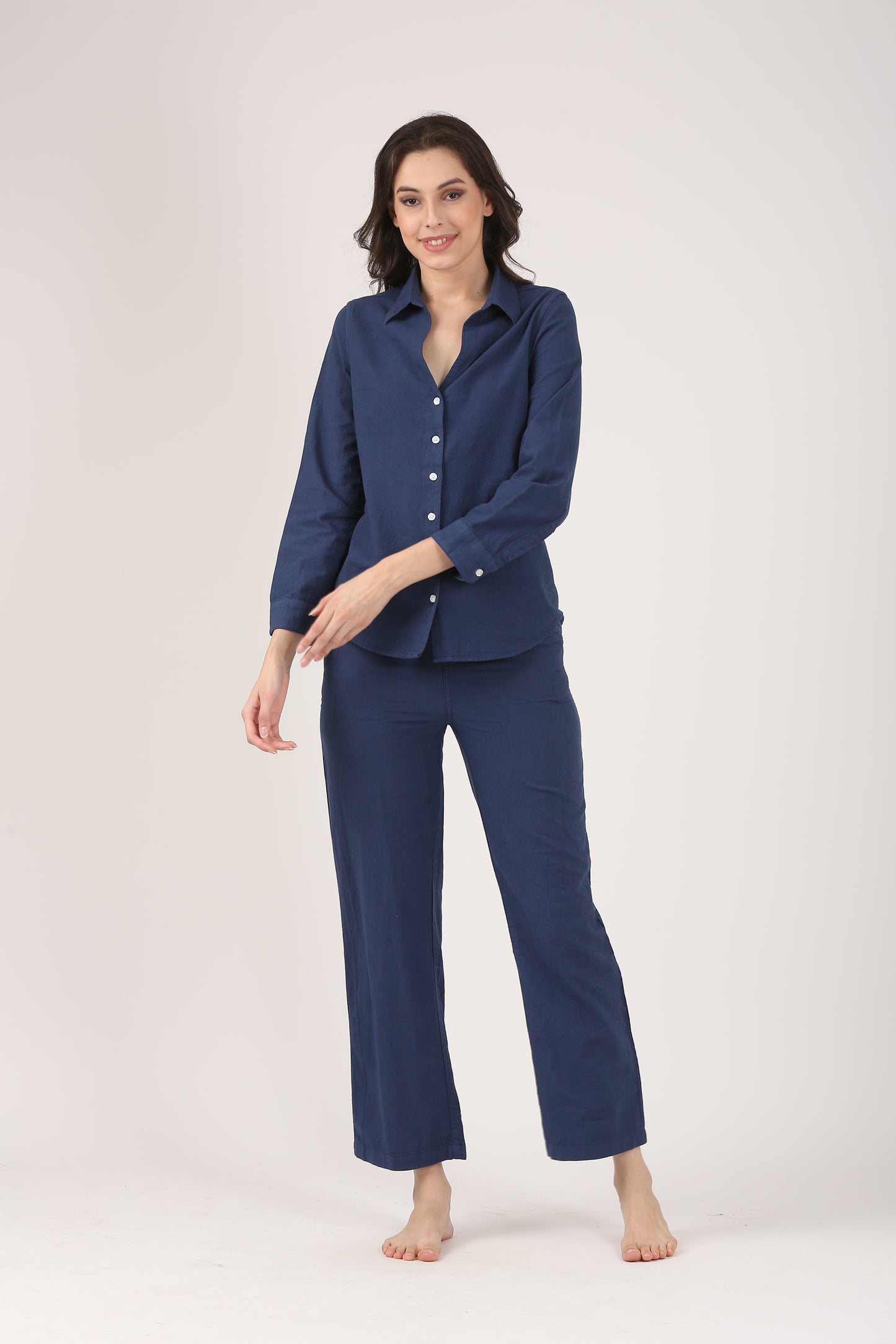 Linen Wide Leg Pants - Midnight Blue