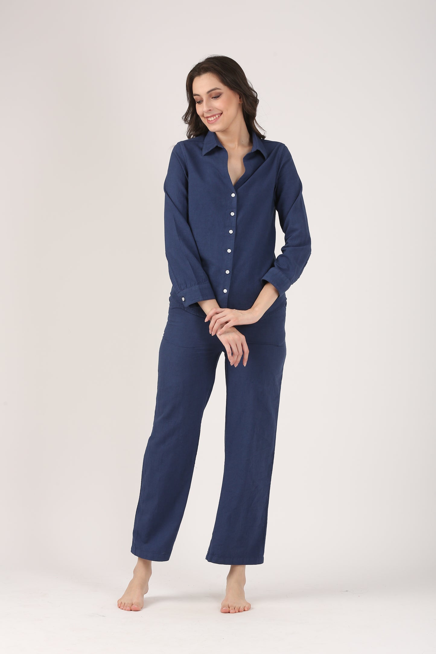 Linen Wide Leg Pants - Midnight Blue