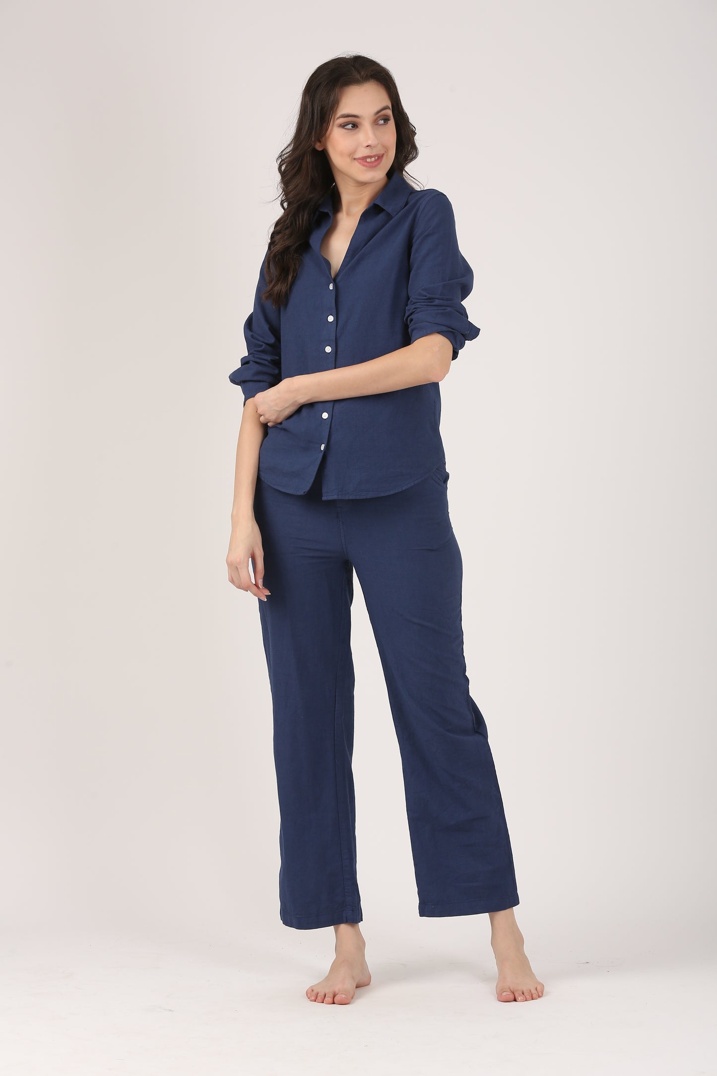 Linen Wide Leg Pants - Midnight Blue