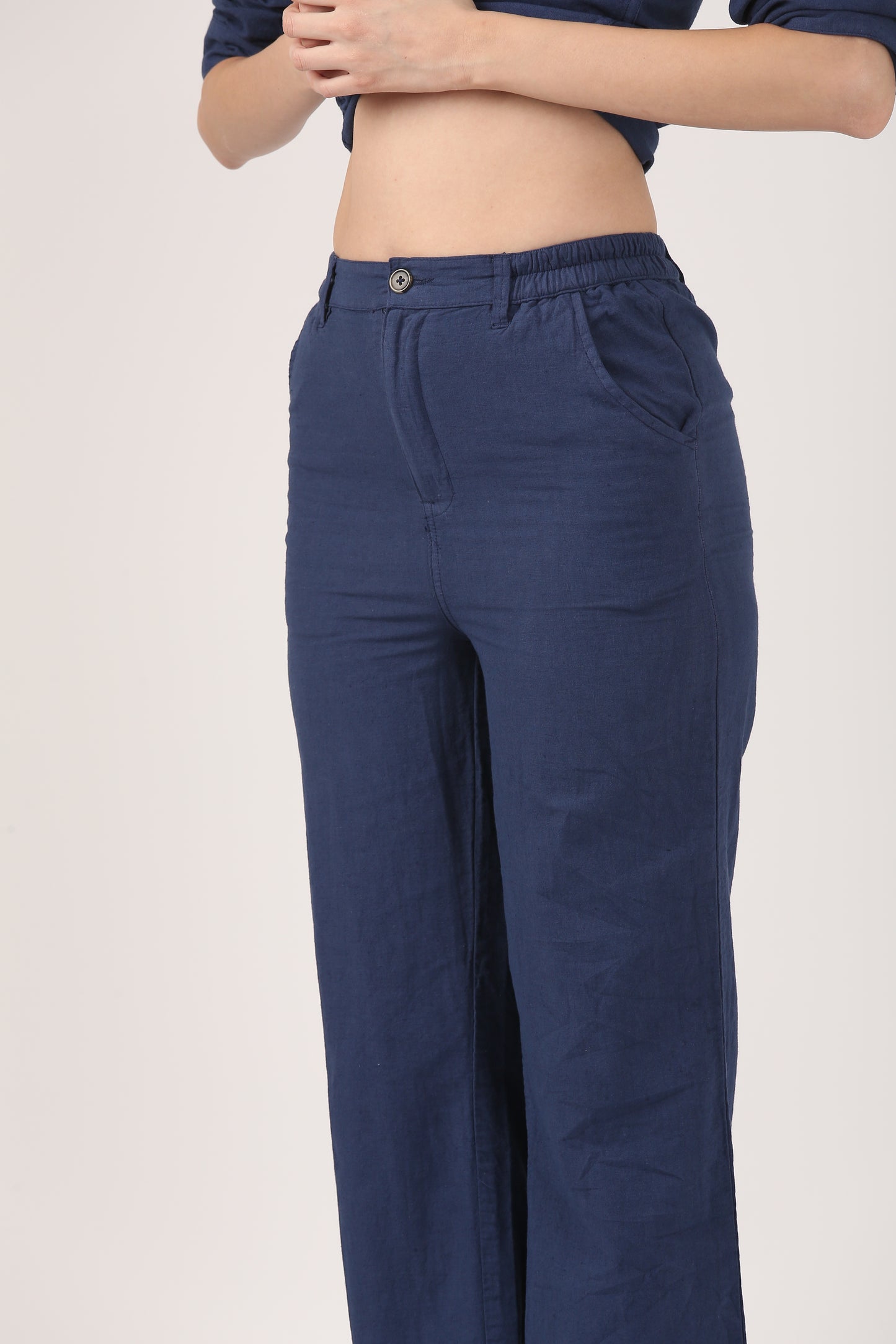 Linen Wide Leg Pants - Midnight Blue
