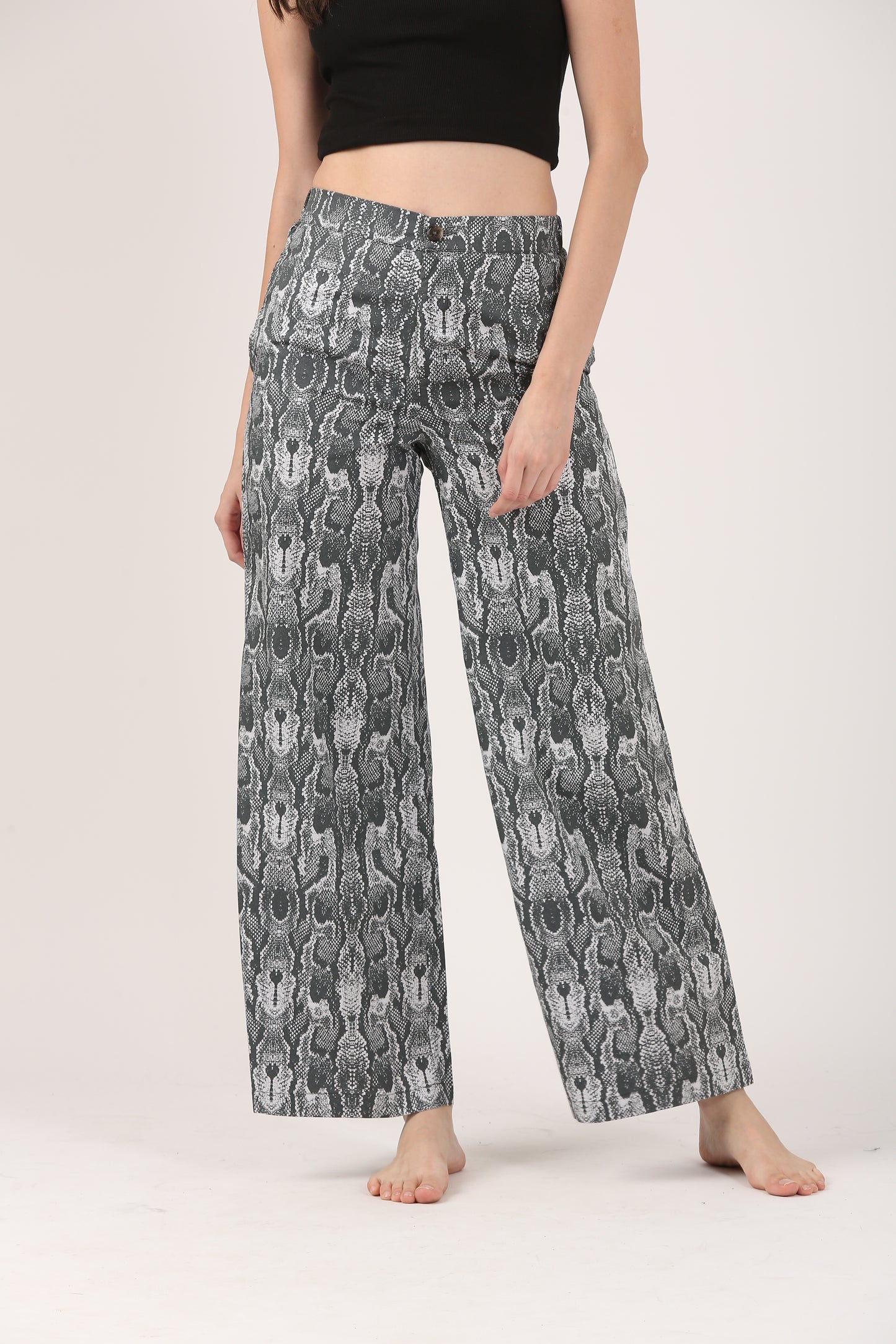 Black & Grey Cotton Flare Pant – Casual Wide Leg Trousers