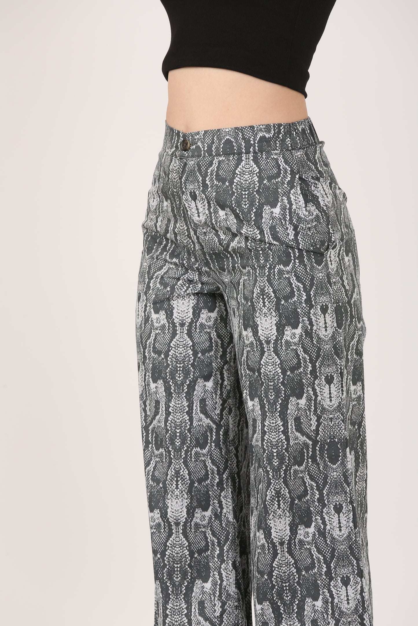 Black & Grey Cotton Flare Pant – Casual Wide Leg Trousers