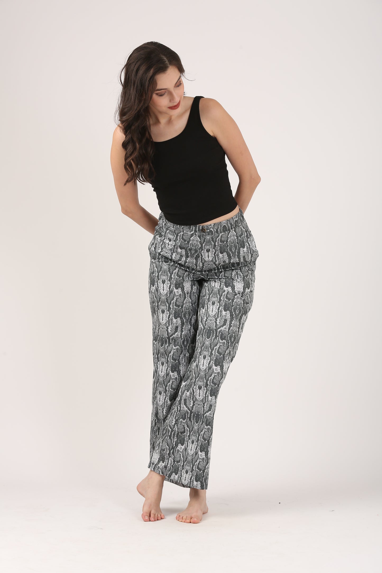 Black & Grey Cotton Flare Pant – Casual Wide Leg Trousers
