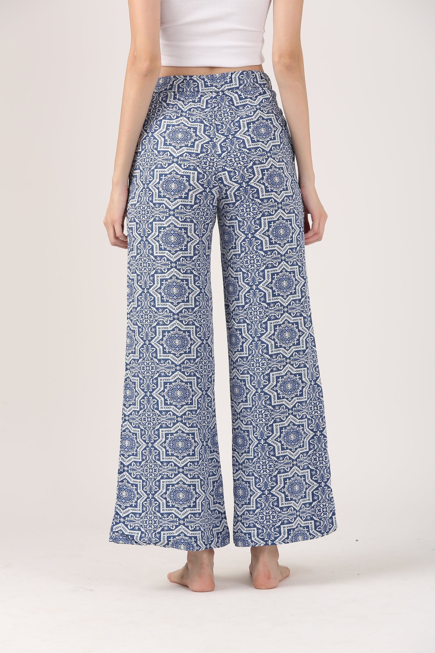 Santorini Blue Flare Viscose Pant – Casual Wide Leg Trousers