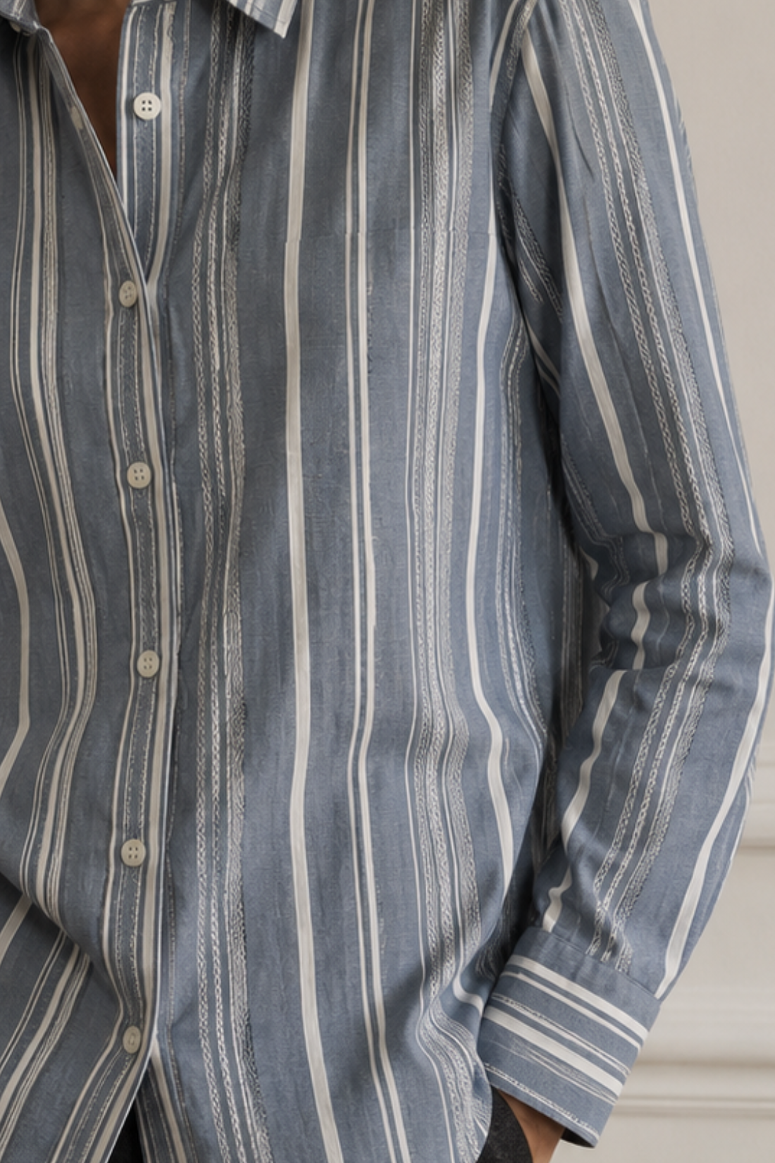 Grey Cotton Dobby Stripe Regular Fit Shirt