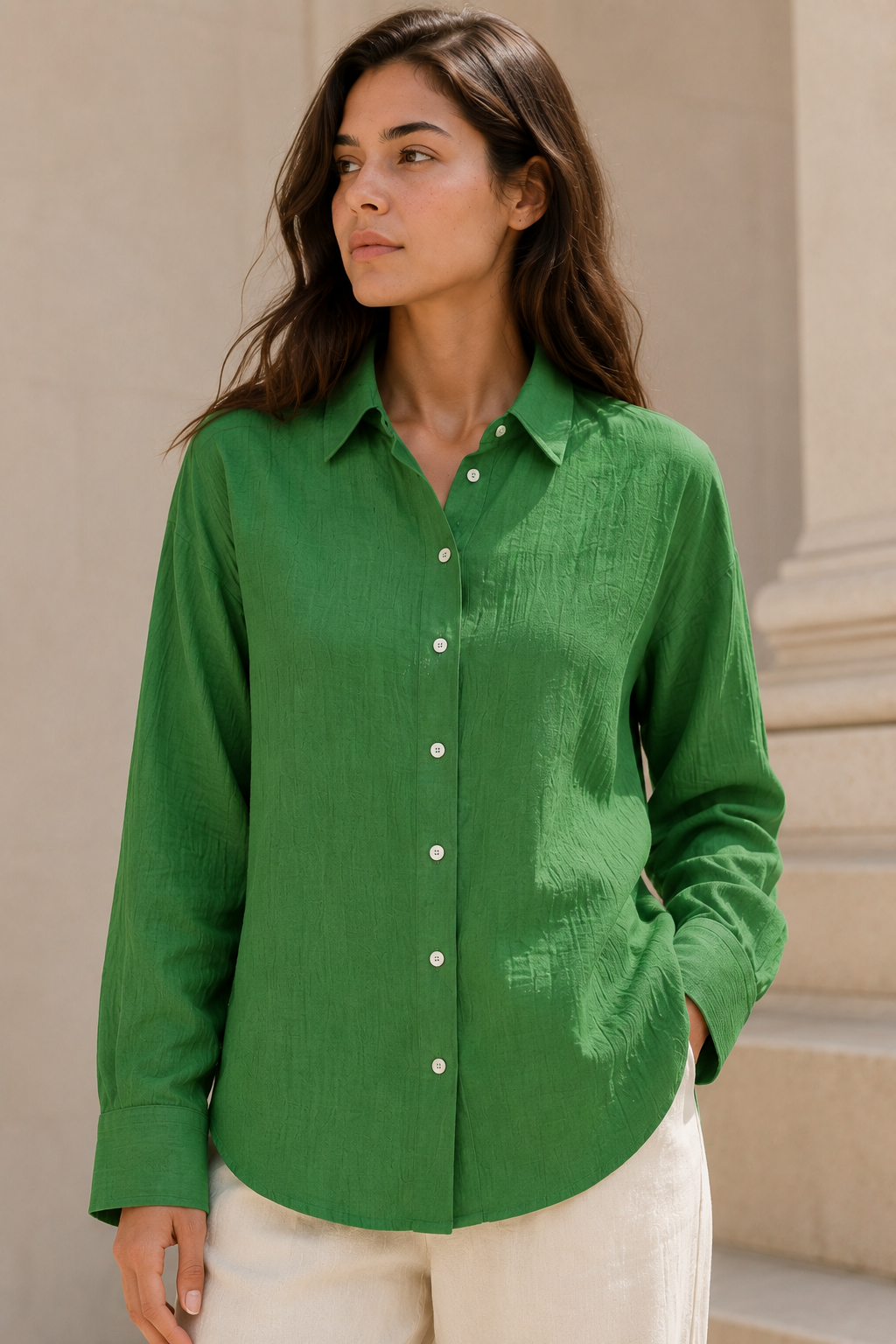 Emerald Green Double Cloth Relaxed Honest Shirt