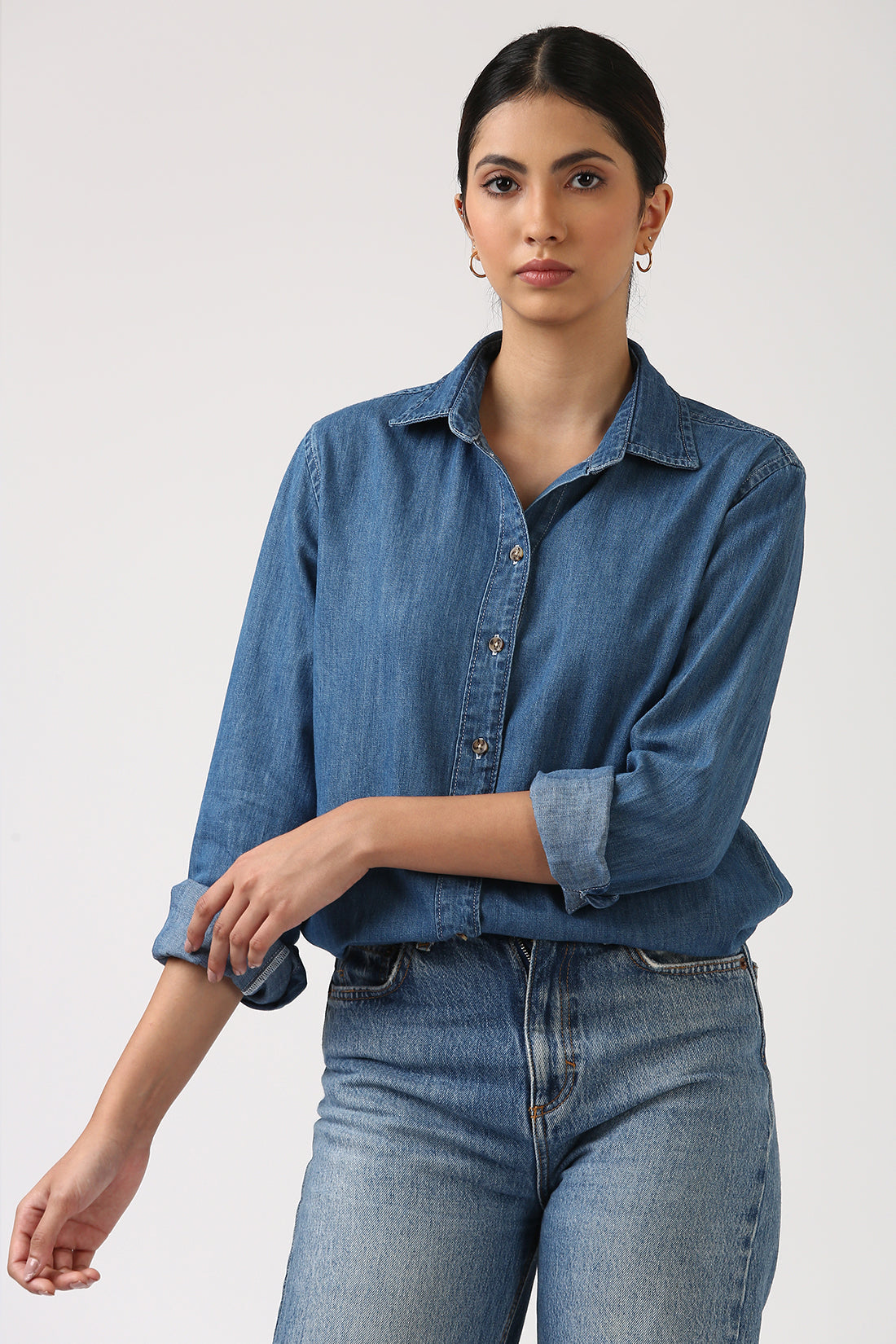 Light Indigo Denim Long Sleeve Shirt from Jolene