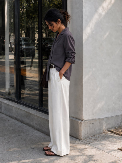 Linen Lapel Shirt - Charcoal Grey