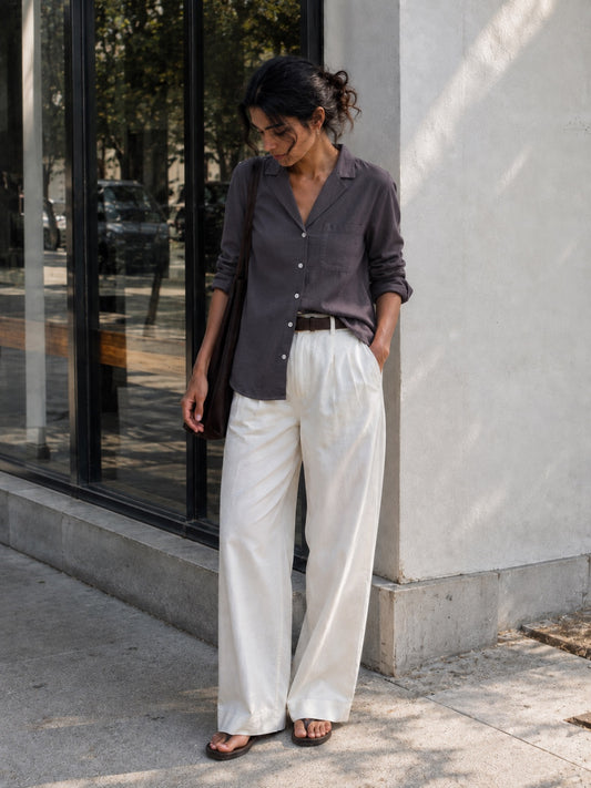 Linen Lapel Shirt - Charcoal Grey