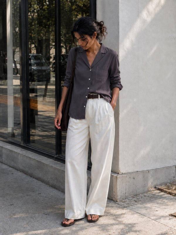 Linen Lapel Shirt - Charcoal Grey