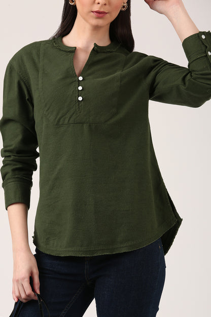 Olive Green Raw Edge Top