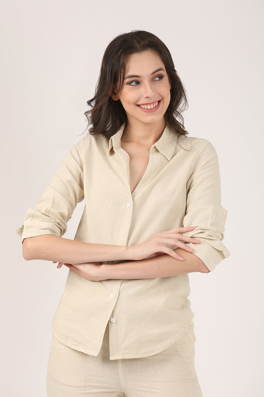 Beige Classic Fit Linen Shirt