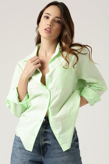 Lime Poplin Shirt With Pocket