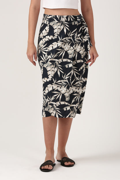 Tropical Printed Wrap Skirt