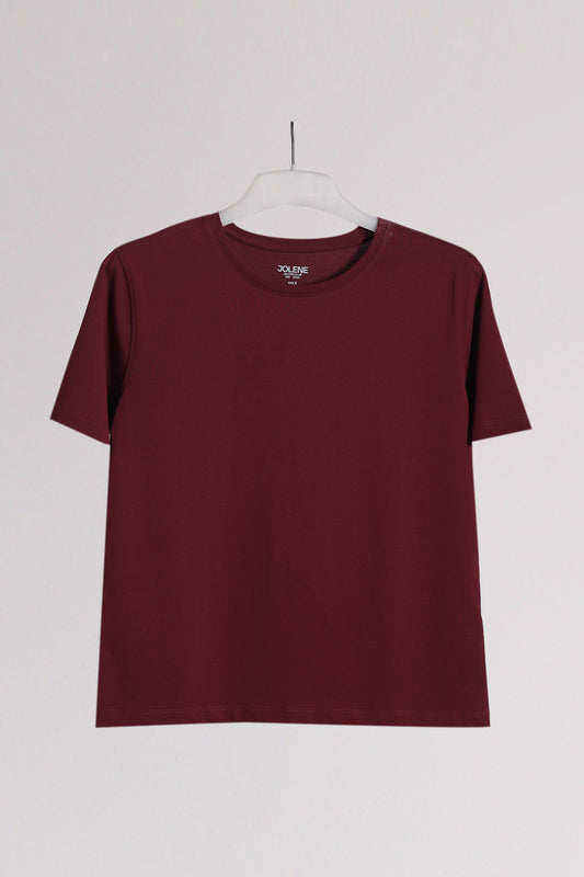 Wine Solid Crew Neck Tee